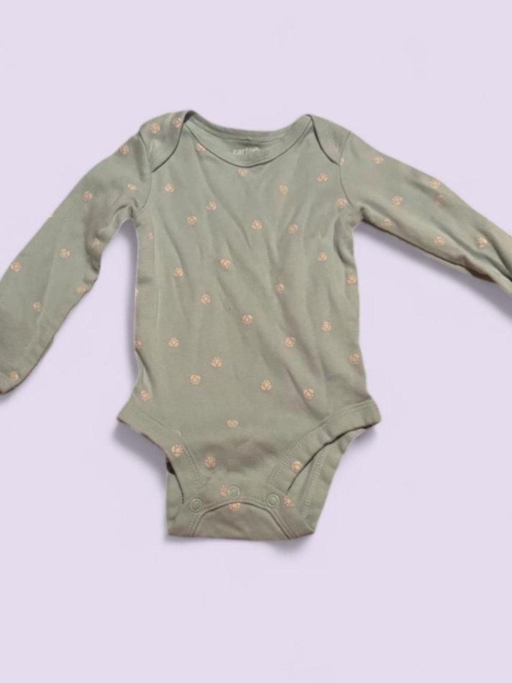 Carter's Sage Green Long-Sleeve Floral Baby One-Piece| 3M